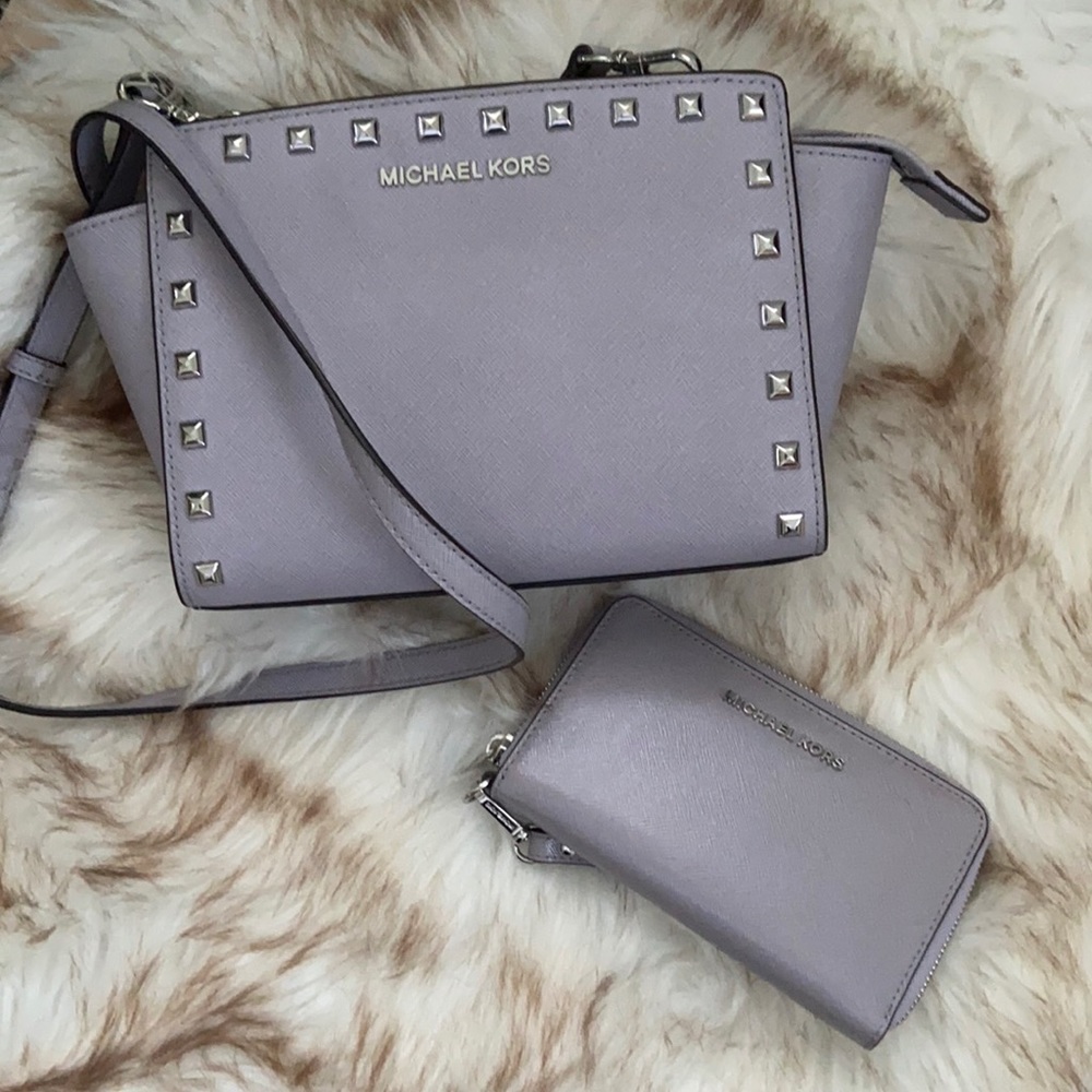 Lavender Studded MK bag & wallet